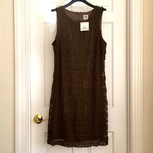 Anne Klein Dress Size 12 Forest Olive Green Lacy Sleeveless Lining Zipper NWT